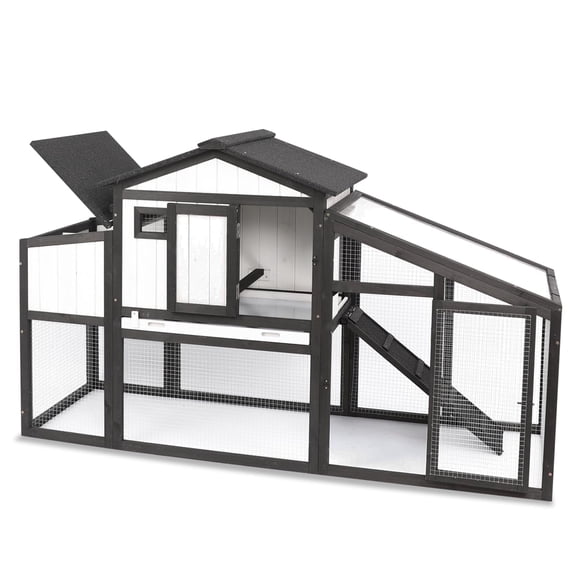 PETSCOSSET Chicken Coop with Run, Wooden Hen House with Nesting Box & UV-Proof Roof, Extendable Design, Black