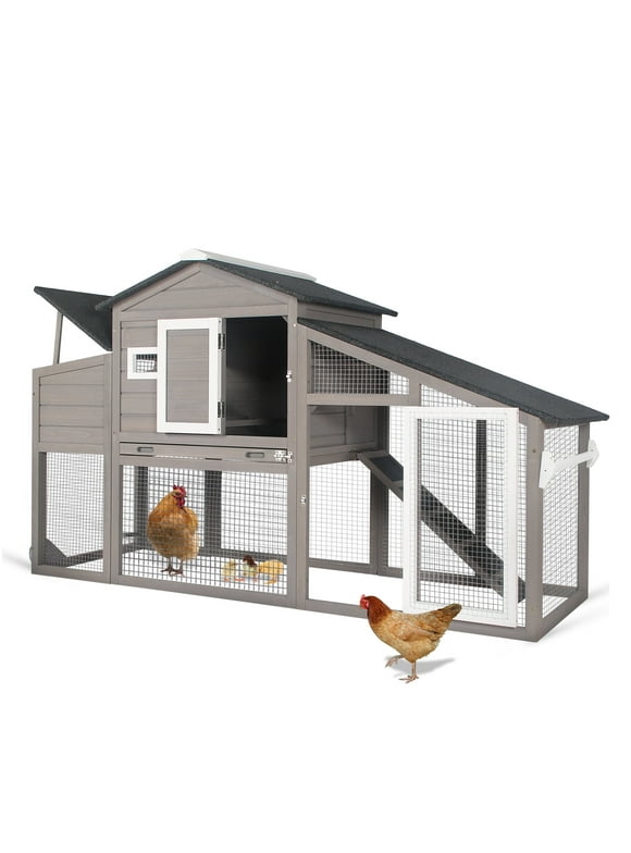 PETSCOSSET 71" Chicken Coop Hen House Wooden Poultry Cage with Nesting Box, Grey