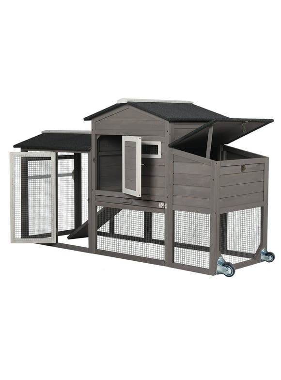 PETSCOSSET 71" Chicken Coop Wooden Chicken Tractor Outdoor Hen House with Waterproof Roof, Gray