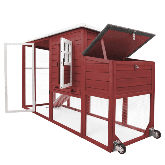 PETSCOSSET Chicken Coop with Run, Large Hen House with Nesting Box, Removable Tray