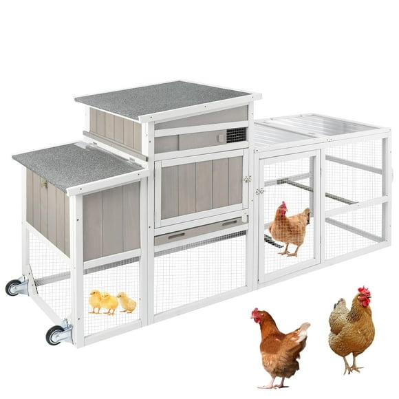 PETSCOSSET Chicken Coop with Run, Wooden Chicken House with Wheels, Hen House with Nesting Box, Combinable Design