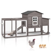 PETSCOSSET 78.7 L Chicken Coop with Run, Mobile Chicken Tractor with Wheels, Nesting Box and Tray, Gray