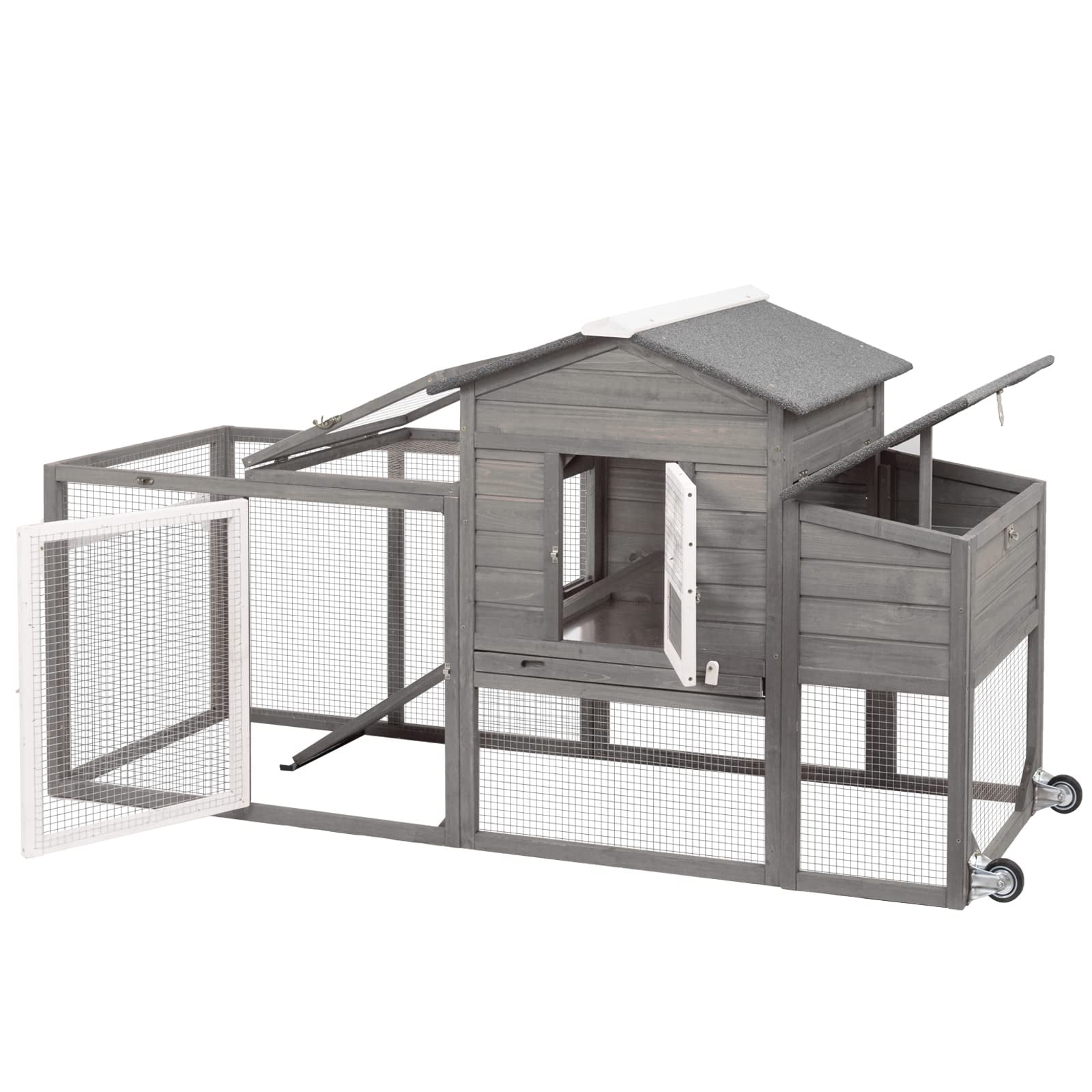 PETSCOSSET 78.7" Chicken Coop with Run Large Wooden Chicken House with Wheels, Combinable, Gray