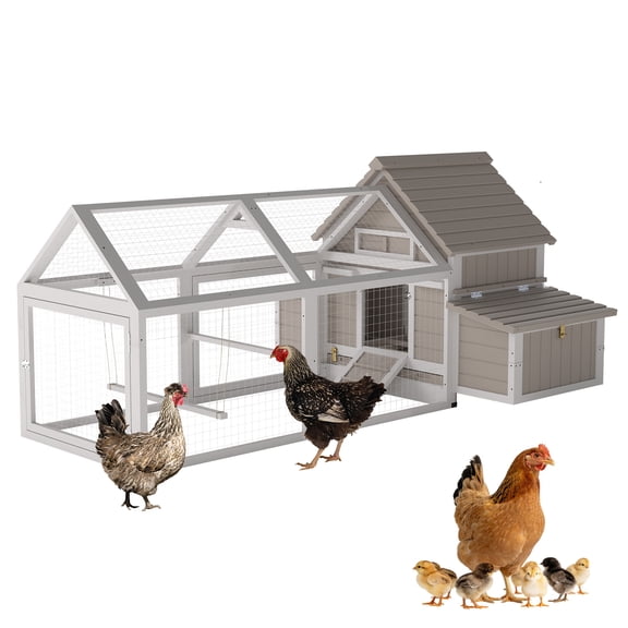 PETSCOSSET 83"L Large Chicken Coop and Run, Hen House with 4 Nesting Boxes Removable Tray and Ramp