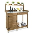 thumbnail image 1 of PETSCOSSET Brown Wood Garden Potting Bench, Galvanized Metal Tabletop, 1 of 10