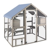 Large Outdoor Catio Cat Enclosure, Walk-in Wooden Cat House with Waterproof Cover, Multi-Level Play Platforms & Sleeping Houses, Grey