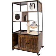 PETSCOSSET Cat Tree with Hidden Litter Box Enclosure, Climbing Platforms, Condo Hammock, and Scratching Post