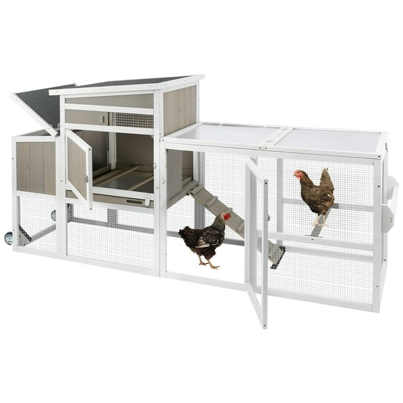 PETSCOSSET Chicken Coop Chicken House Outdoor with 3 Perches, Nesting Box and Removable Tray Hen House Rabbit Hutch Chicken Poultry Cage with Ramp Run for Garden Backyard