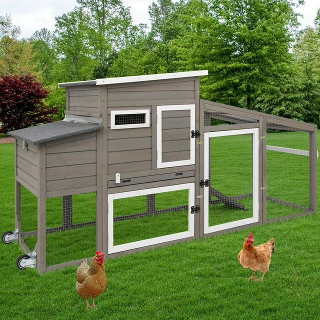 PETSCOSSET Chicken Coop Large Wooden Chicken House with Wheels Poultry ...