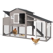 PETSCOSSET Wooden Chicken Coop with Wheels and Run, 2 Nesting Boxes, Gray