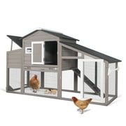 PETSCOSSET Chicken Coop with Run Large Wooden Chicken Tractor with Wheels Waterproof Outdoor Hen House Poultry Cage, Gray