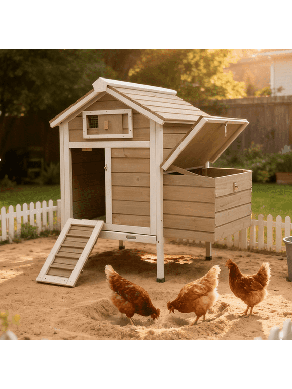 36-Inch Wooden Raised Chicken Coop with Nesting Box and Pull-Out Tray, Gray