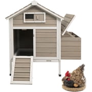 PETSCOSSET Wooden Chicken Coop - Raised Hen House with Nesting Box and Tray - 32 in, Gray