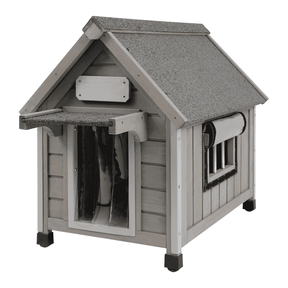 PETSCOSSET Dog House, Outdoor Wooden Dog Kennel with Window for Small Dog, 18.1" D x 28.5" W x 24" H, Gray