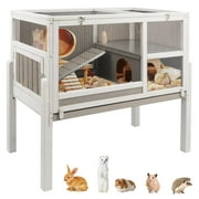 PETSCOSSET Guinea Pig Cages Indoor, Wooden Guinea Pig Cages with Stand, Rabbit Cage Hutch with Ramp and Hideout, Small Animals Cage Habitat with Not Leakage Pull Out Tray