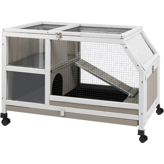 PETSCOSSET Guinea Pig Cage Indoor, Large Small Animal Cage on Wheels with Ramp & Hideout, Easy Clean Hamster Cage with Deep Pull-Out Tray for Rabbit, Hedgehog, Gerbil, Rat, Chinchilla