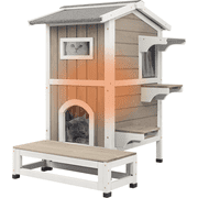 PETSCOSSET Insulated Outdoor Cat House Two-Story Thermal Cat Shelter with Platform
