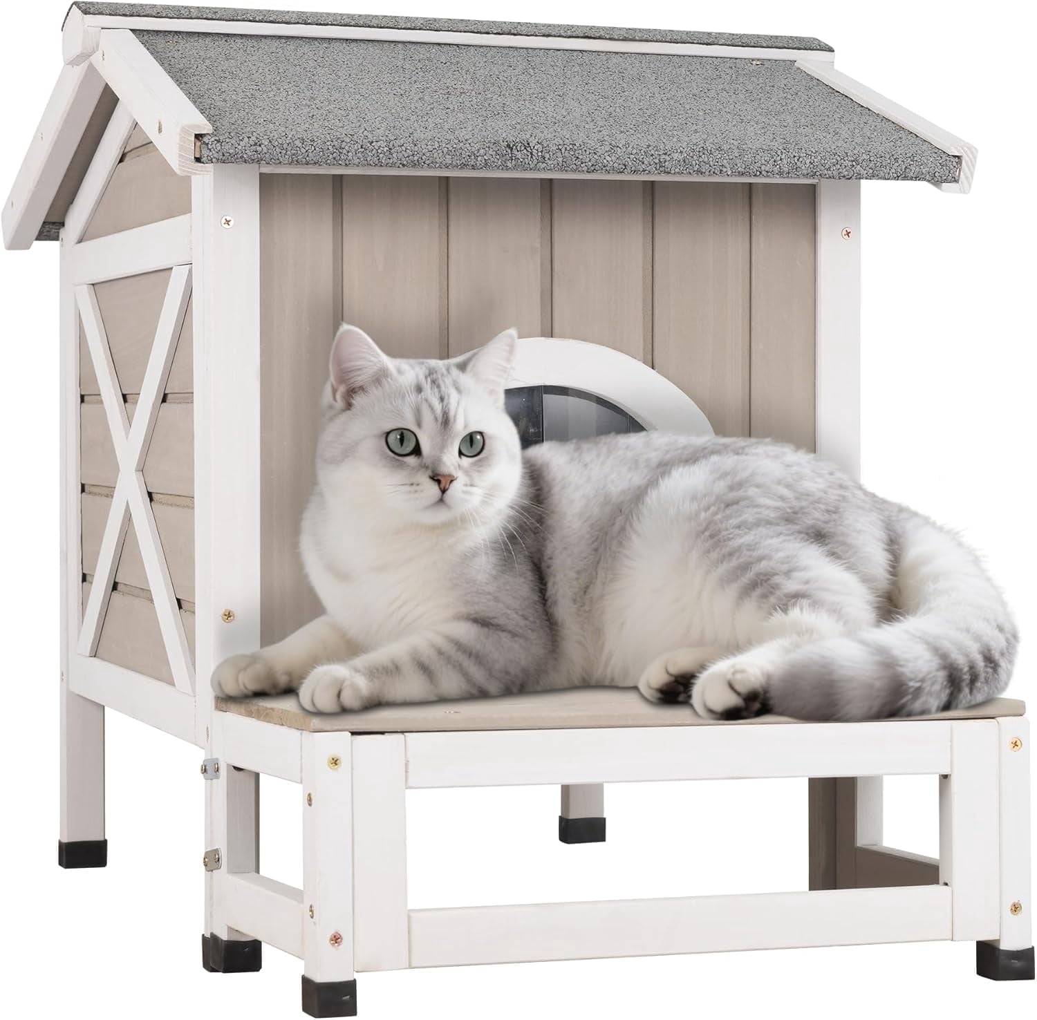 PETSCOSSET Insulated Outdoor Cat House Weatherproof Feral Cat Shelter with Raised Base