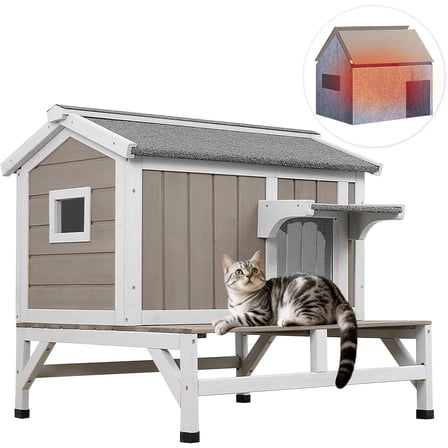 PETSCOSSET Insulated Outdoor Cat House Wooden Cat Shelter with Elevated Base for Winter