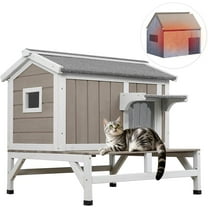 PETSCOSSET Insulated Outdoor Cat House Wooden Cat Shelter with Elevated Base for Winter