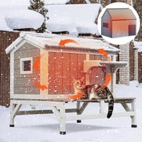 PETSCOSSET Insulated Outdoor Cat House Wooden Cat Shelter with Elevated Base for Winter