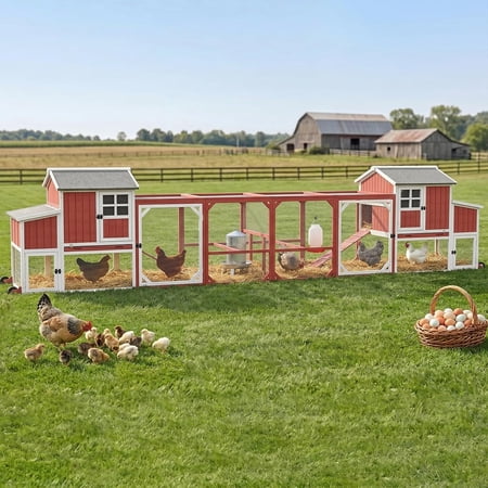 PETSCOSSET Large Chicken Coop with Nesting Box, Chicken Tractor with Wheels and Run, 187"L x 31.5"W x 45"H, Gray