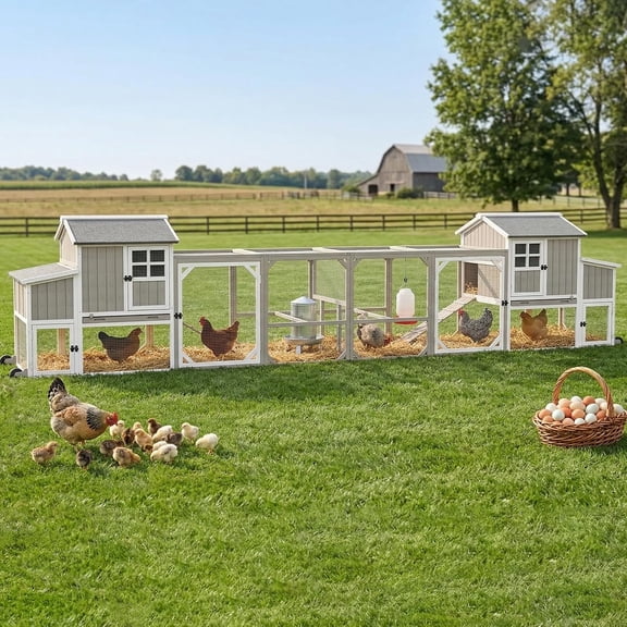 PETSCOSSET Large Chicken Coop with Nesting Box, Chicken Tractor with Wheels and Run, 187"L x 31.5"W x 45"H, Red