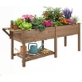 thumbnail image 1 of 81" Large Raised Garden Bed with Legs, Elevated Planter Box with Liner, Side Table, Storage Shelf & Hanging Hooks for Vegetables & Herbs, Brown, 1 of 9