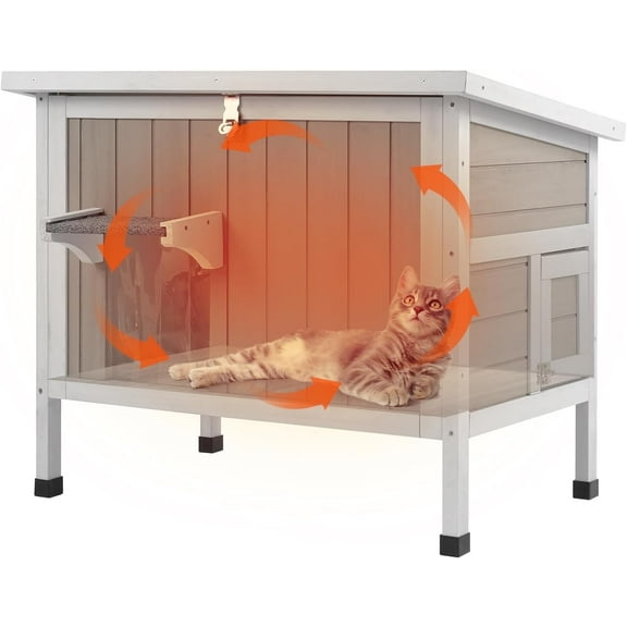 PETSCOSSET Outdoor Cat House Insulated Feral Cat House with Openable Roof