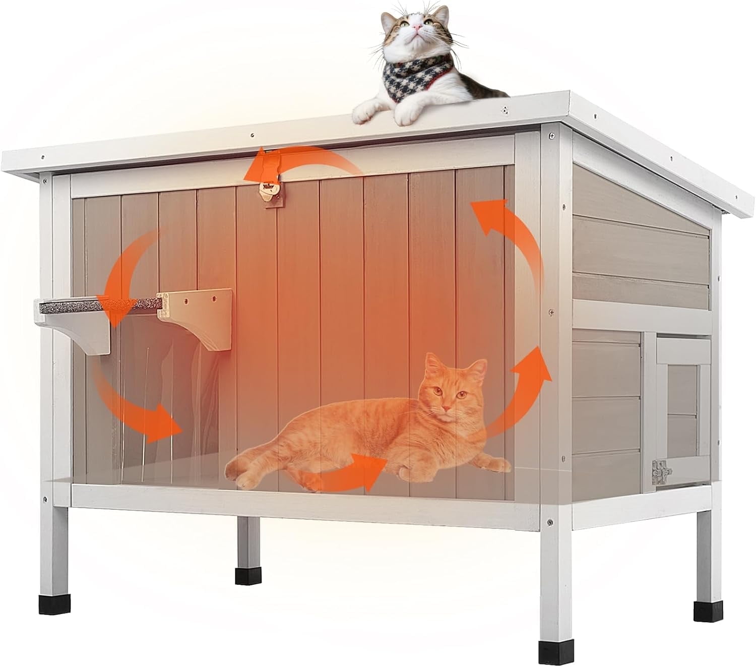 PETSCOSSET Outdoor Cat House Insulated Feral Cat House with Openable Roof