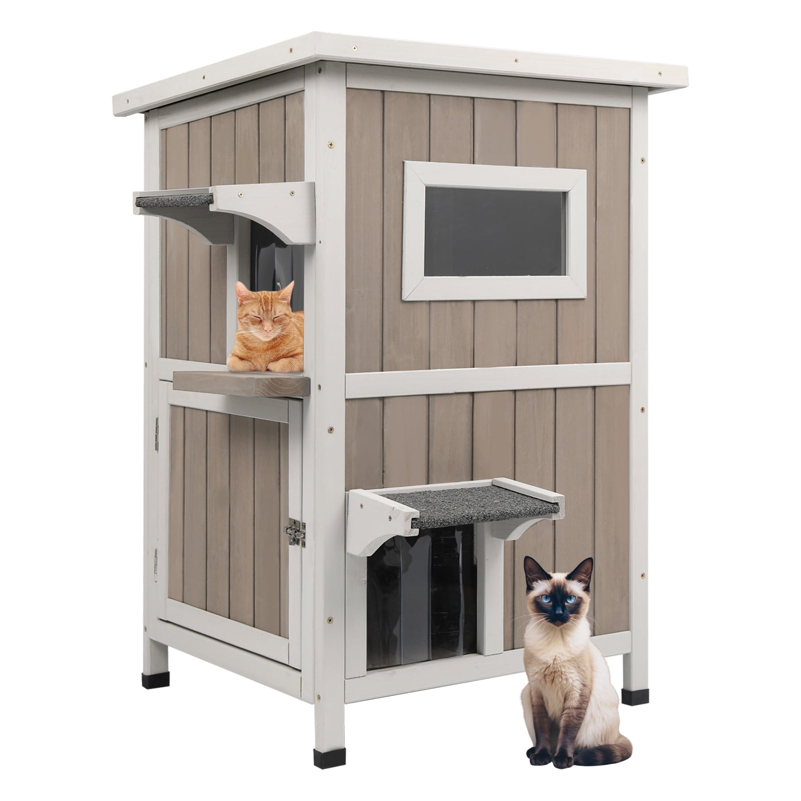 PETSCOSSET Outdoor Cat House Weatherproof 2Story Feral Cat Shelter for