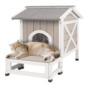 PETSCOSSET Outdoor Cat House Weatherproof Feral Cat Shelter with Raised Base