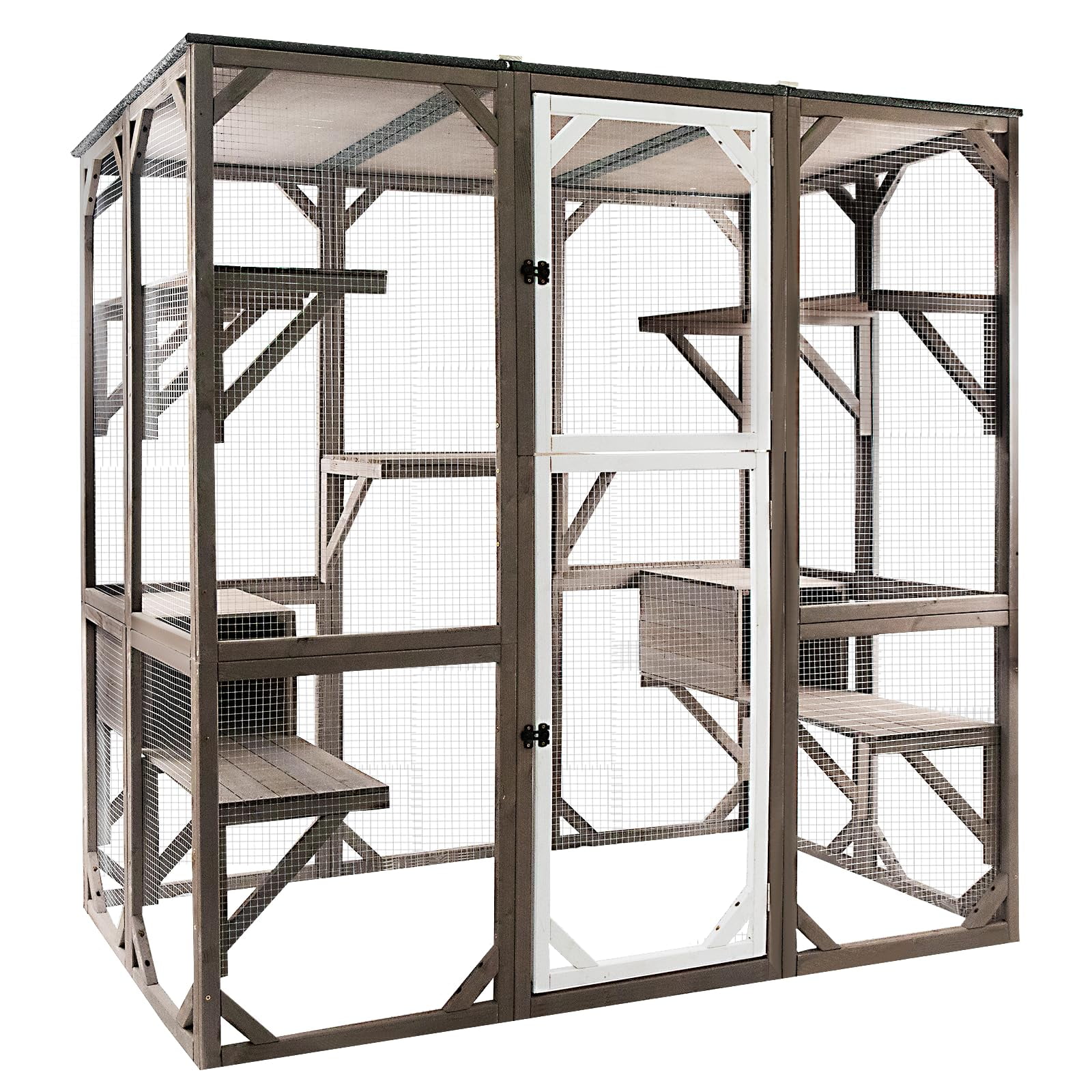 PETSCOSSET Outdoor Catio Enclosures Wooden Cat House Weatherproof