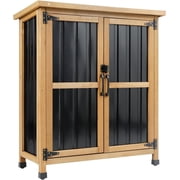 Outdoor Storage Cabinet Wood Storage Shed Waterproof Roof, Double Lockable Doors Garden Shed with Removable Shelves for Patio, Garden