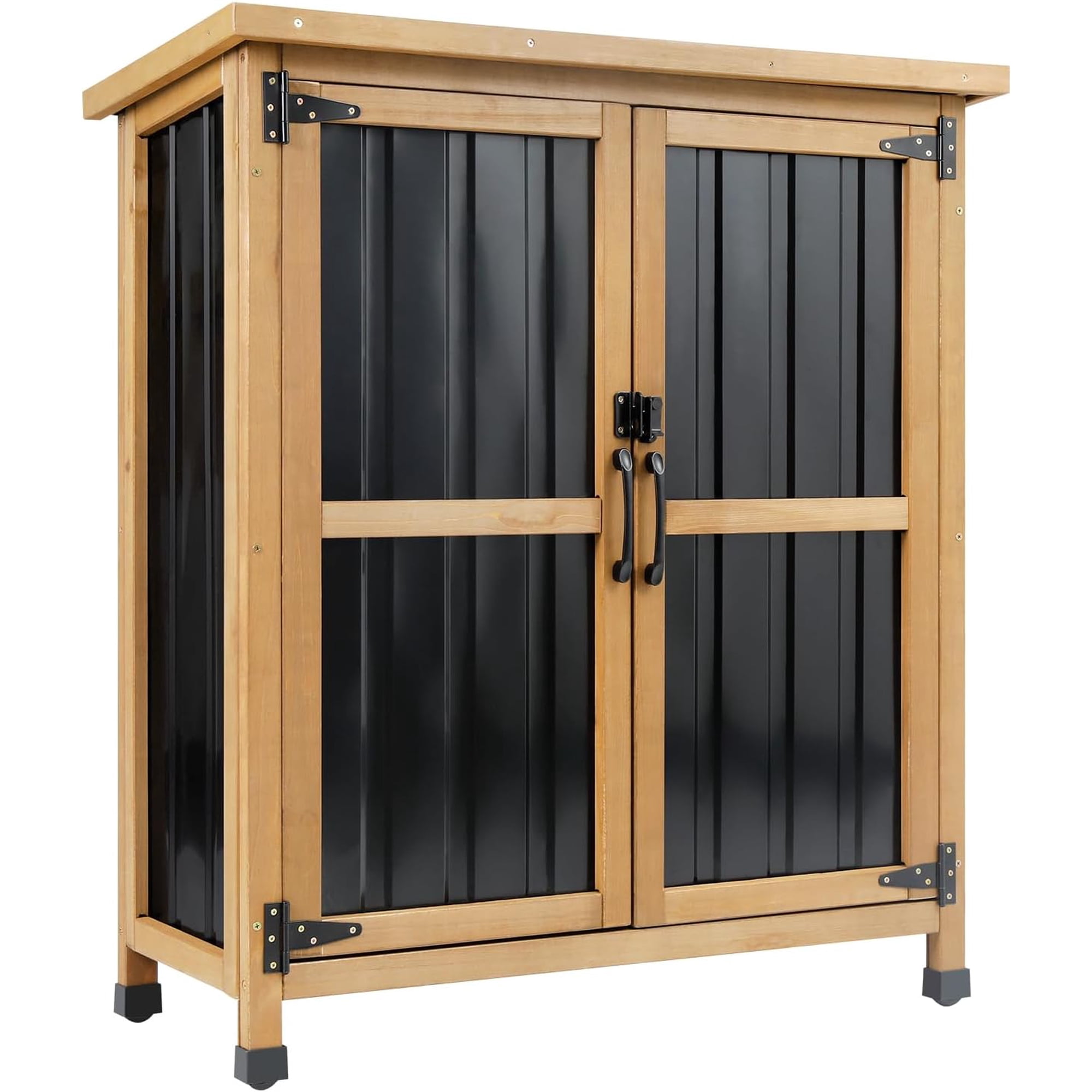Outdoor Storage Cabinet Wood Storage Shed Waterproof Roof, Double Lockable Doors Garden Shed with Removable Shelves for Patio, Garden