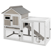 PETSCOSSET Rabbit Hutch Bunny Cage Indoor, Two-Story Large Rabbit Cage Guinea Pig House with Tray, Gray