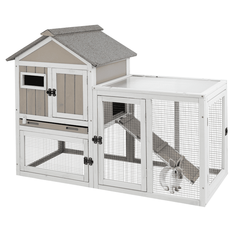 PETSCOSSET Indoor/Outdoor Rabbit Hutch, 2-Story Bunny Cage