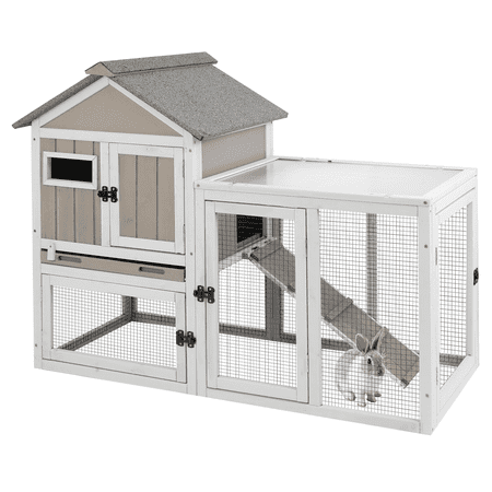 PETSCOSSET Rabbit Hutch Indoor, Two-Story Large Bunny Cage, Guinea Pig Cage with Tray, Gray