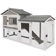 PETSCOSSET Rabbit Hutch Indoor Outdoor 57 L Bunny Hutch with Pull Out Tray,2 Story Wooden Rabbit Cage with Asphalt Roof,Guinea Pig Cage with Ventilation Doors,Ramp for Small Animals,Gray