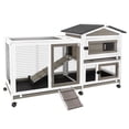 thumbnail image 1 of PETSCOSSET 57" L Rabbit Hutch Indoor Outdoor 2 Story Large Bunny Hutch with Run Guinea Pig Cage Wooden Rabbit Cage with Removable 3 Pull Out Trays Pet House for Small-Medium Animals, 1 of 10