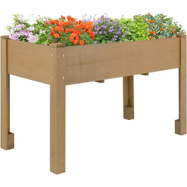 PETSCOSSET Wood Raised Garden Bed, Elevated Planter Box with Legs for Outdoor