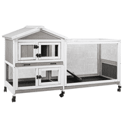 PETSCOSSET Small Animal Hutch, Indoor Outdoor Safe & Durable All-Climate Rabbit Hutch, Fir Wood Cage with Wheels