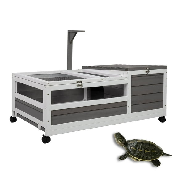 PETSCOSSET Tortoise Habitat On Wheels Large Wooden Tortoise House Indoor Tortoise Enclosure Reptile Cage