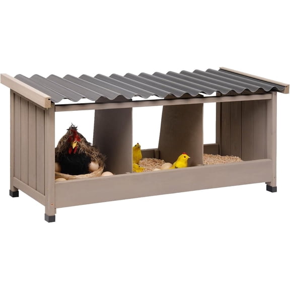 PETSCOSSET Nesting Boxes, Wooden Chicken Coop Accessories Laying Boxes with PVC Roof, 3 Compartments