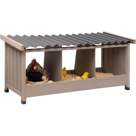 PETSCOSSET Chicken Nesting Box with PVC Roof & Raised Feet, 3 Compartments, Grey