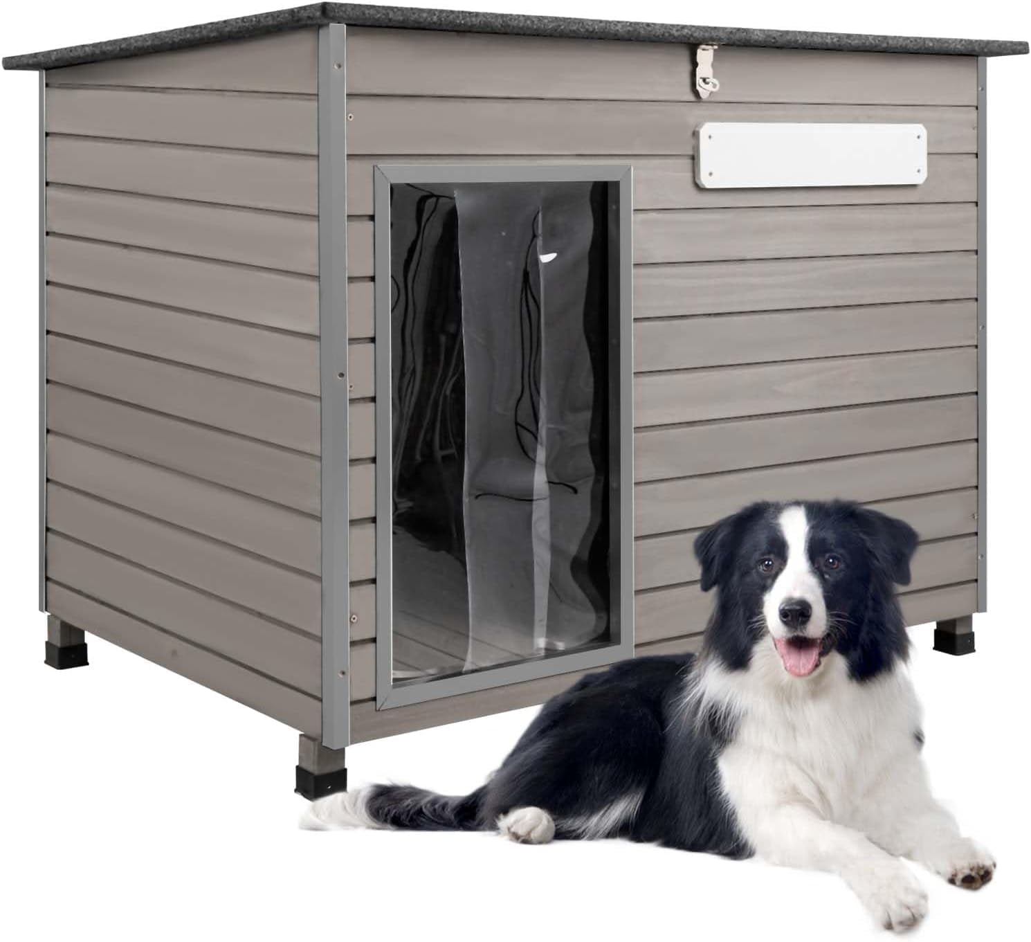 PETSCOSSET Outdoor Dog House - Waterproof Roof and Raised Feet - Gray