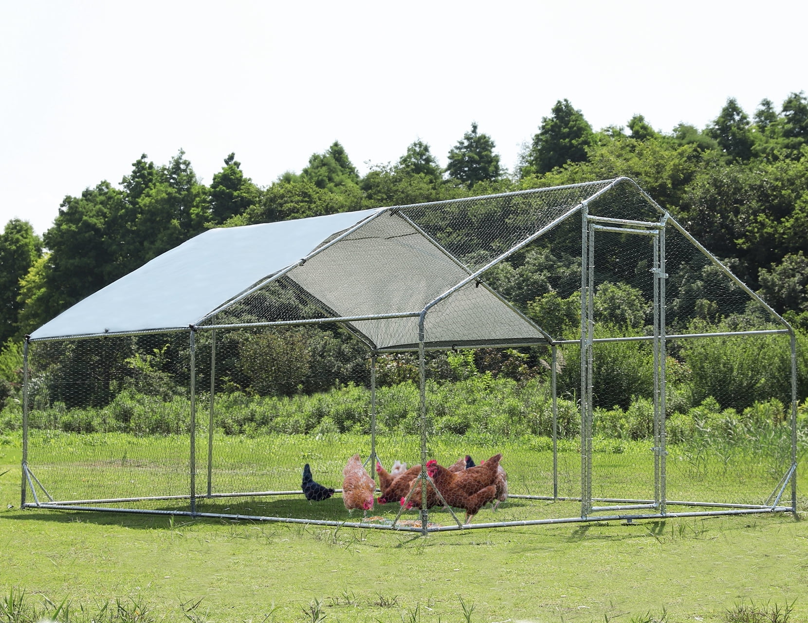 Large Silver Steel Outdoor Chicken Playpen with UV Cover
