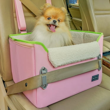 PETSFIT 16in Pet Booster Car Seat, Puppy Portable Dog Booster seat for Car with Clip-On Leash, Up to 25lbs (Pink)