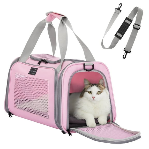 PETSFIT 17"Pet Carrier Airline Approved, Cat Travel Carrier for Small and Medium Cats，Under 20 lbs, Pink