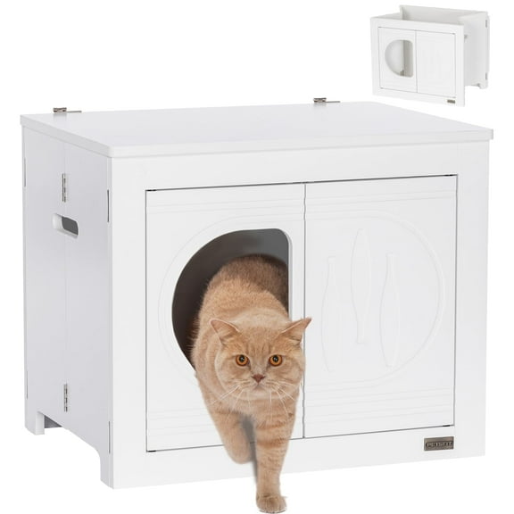 PETSFIT Cat House Enclosure Folding Furniture, Unfold to Use, No Assembly Needed,Indoor Cat House, End Table, White